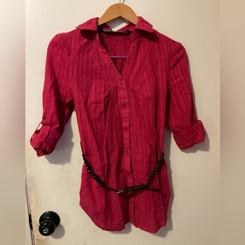 Last Kiss women’s pink Y2K button up Blouse with belt size L